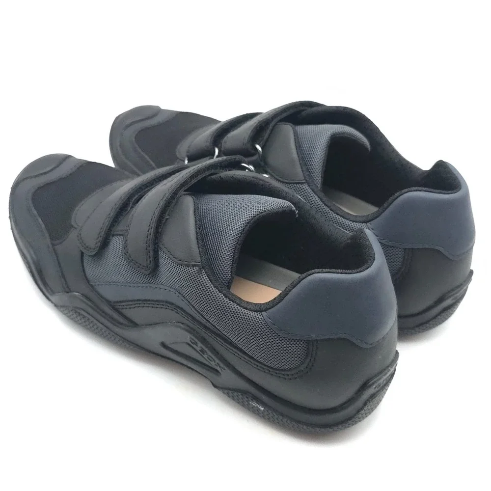 GEOX New Wader Boy LEATHER Sneakers Shoes 6 Big Kids Black ITALIAN PATENT J4530C